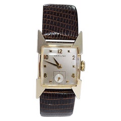 Retro Hamilton "Clark" YGF Art Deco Style Wristwatch with Solid Gold Numerals 1950's