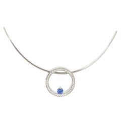 Movado Sapphire and Diamond Circle Pendant Necklace in 18kt White Gold