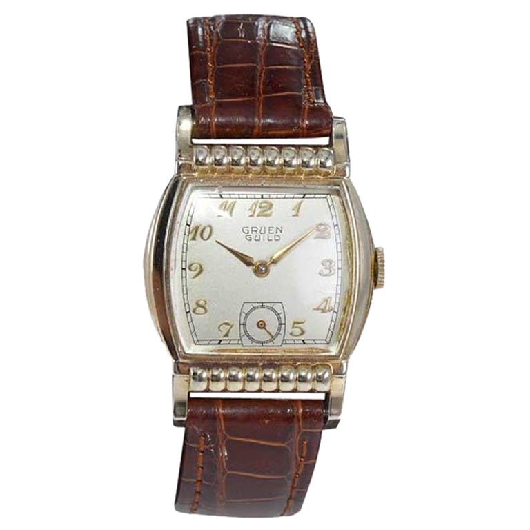 Gruen Gold Filled Art Deco Styled Wrist Watch with a Rare Matching Bracelet For Sale