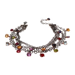 Collier ras du cou multi-rangs coloré empilé en or rose avec maillons en argent