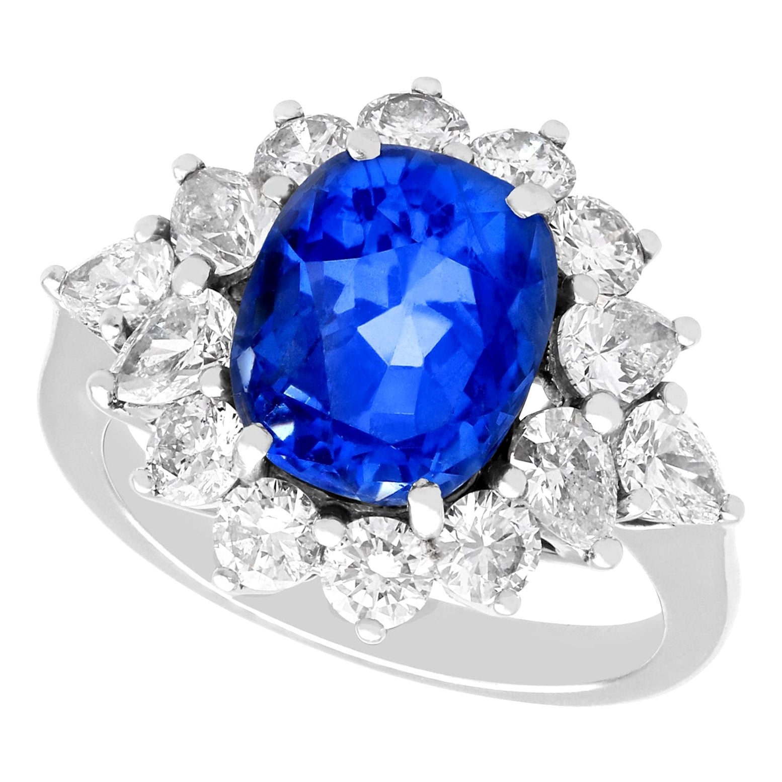 Vintage 6.83ct Sapphire and 2.84ct Diamond Platinum Cocktail Ring, circa 1970 For Sale