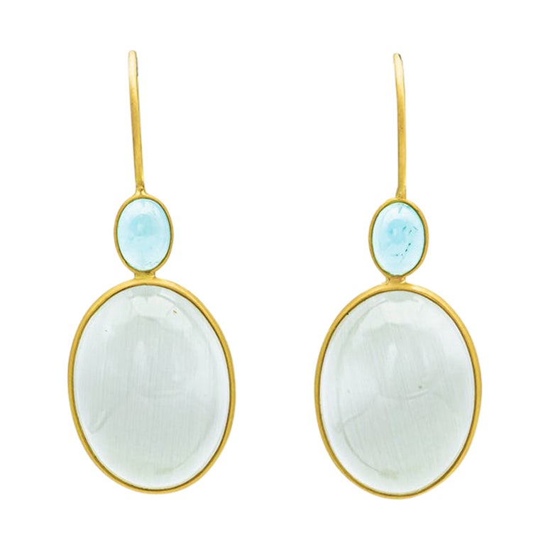 Quartz Earring Aquamarine Yellow Gold 18 Karat  For Sale