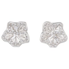 Hand Chiseled White Gold and Diamond Contemporary Stud Earrings