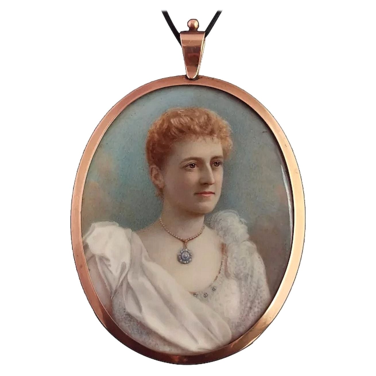 Victorian Portrait Miniature Pendant, Locket, Hairwork, 9 Karat Yellow Gold