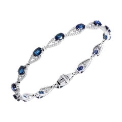 Breathtaking Classic Blue Sapphire Diamond White Gold Tennis Bracelet for Her