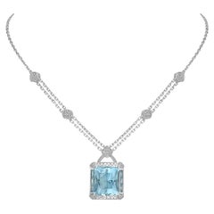 Art Deco Style Aquamarine and Diamond Necklace in 18 Karat White Gold