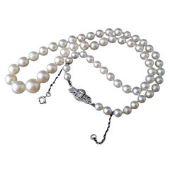 Art Deco Cultured Pearl Necklace, 14 Karat White Gold and Diamond Clasp