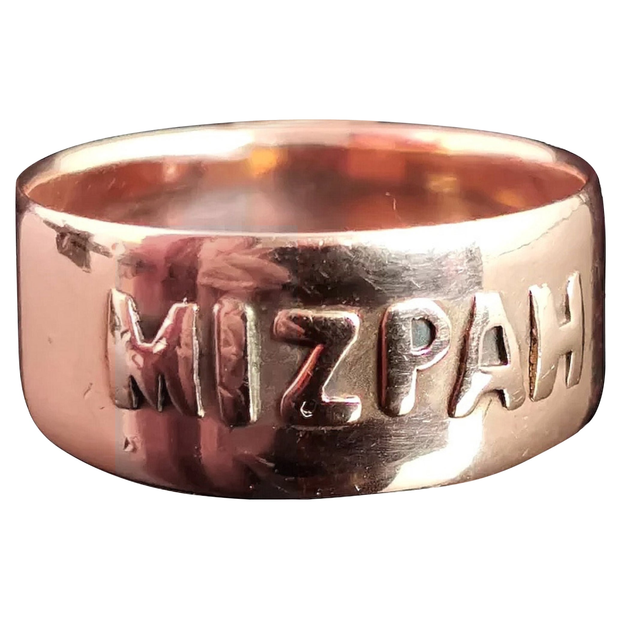 Antique Victorian 9 Karat Rose Gold Mizpah Ring, Chunky 