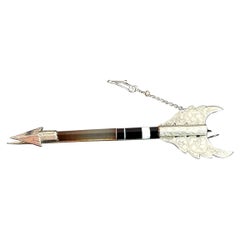 Victorian Scottish Agate and Silver Arrow Brooch, Pin, Banded Agate
