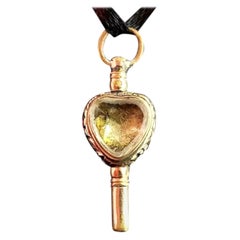 Antique Georgian 9 Karat Yellow Gold Heart Watch Key, Citrine and Bloodstone 