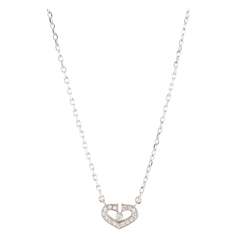 Cartier C Heart de Cartier Pendant Necklace 18K White Gold with Diamonds For Sale