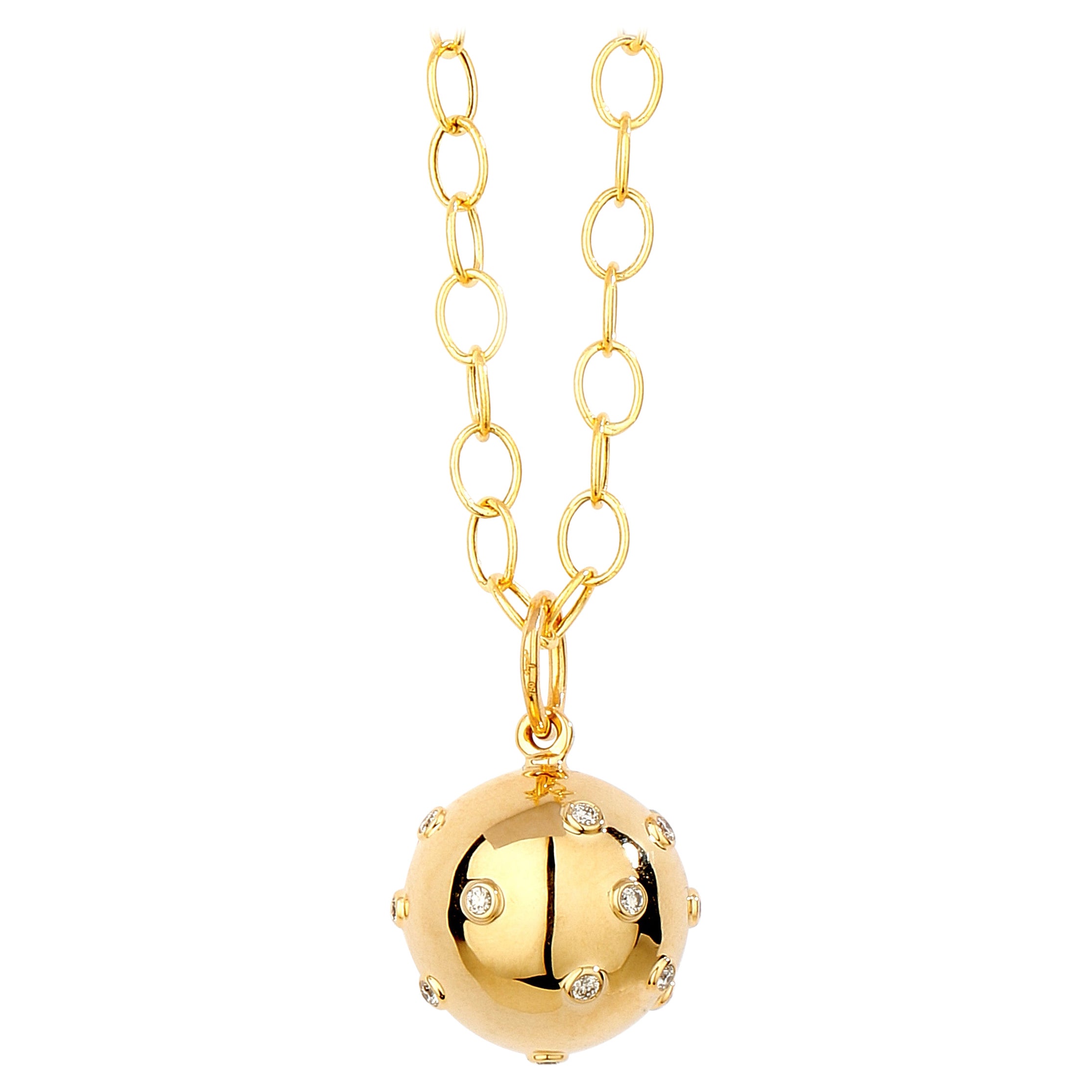 Syna Yellow Gold Cosmic Ball Pendant with Diamonds For Sale
