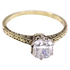 Art Deco 1,10 Karat Kissenschliff GIA zertifizierter Diamant Gold Ring