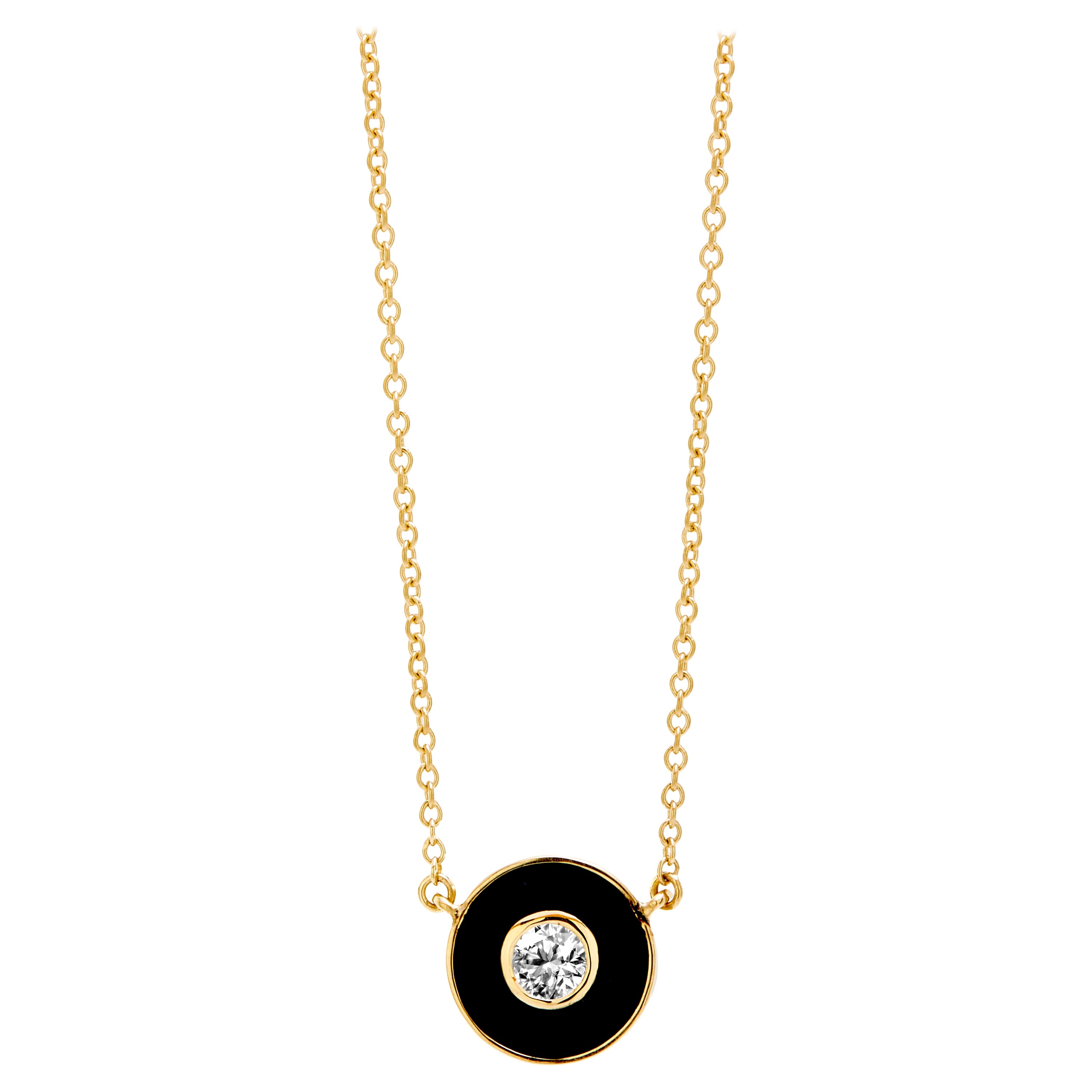 Syna Yellow Gold Cosmic Necklace with Black Enamel and Diamonds For Sale