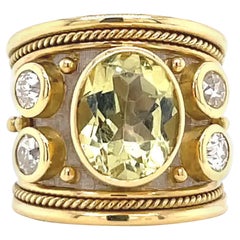 Elizabeth Gage Peridot Diamond 18k Gold Templar Ring