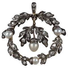 19th Century Diamond and Pearl Oak Pendant