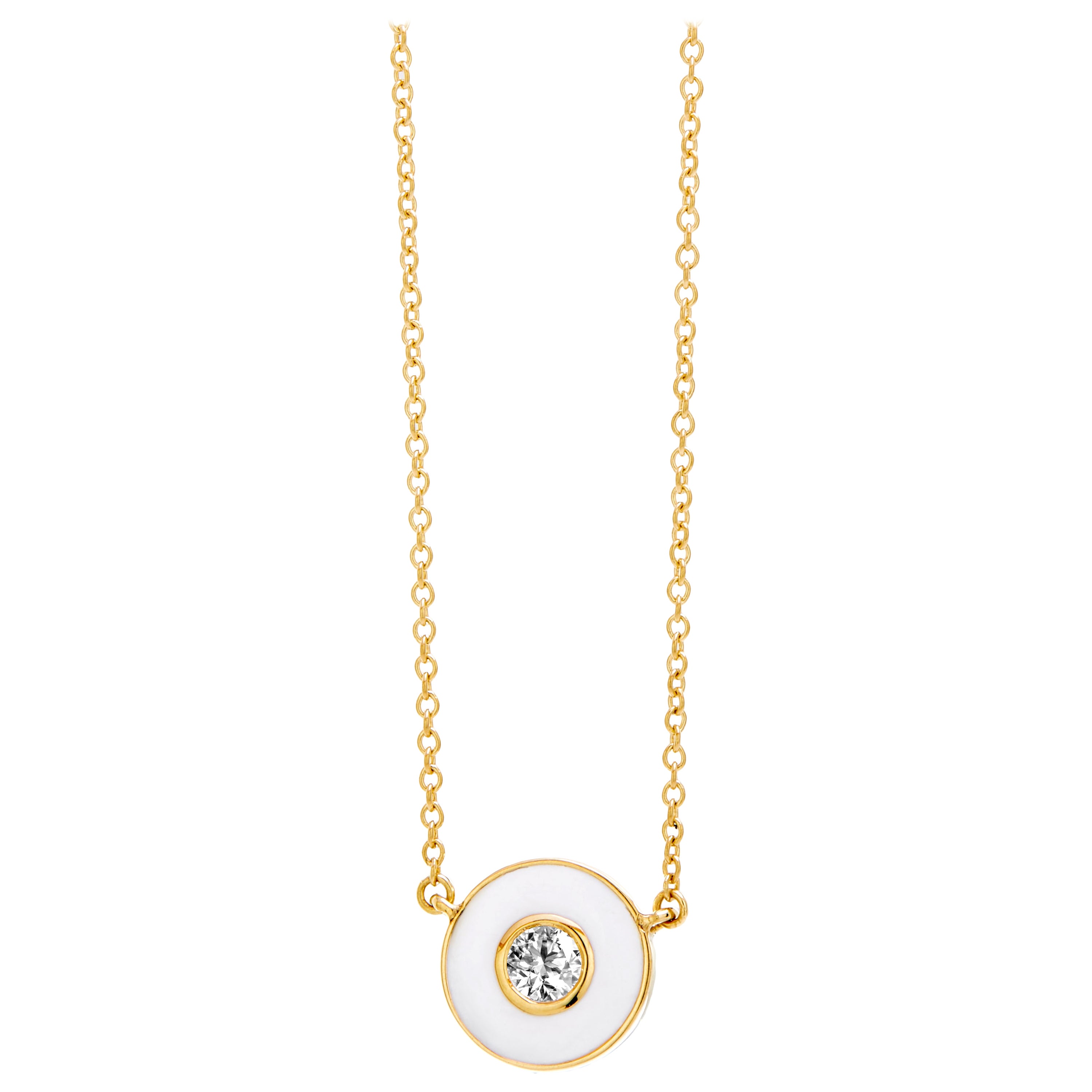 Syna Yellow Gold Cosmic Necklace with White Enamel and Diamonds For Sale