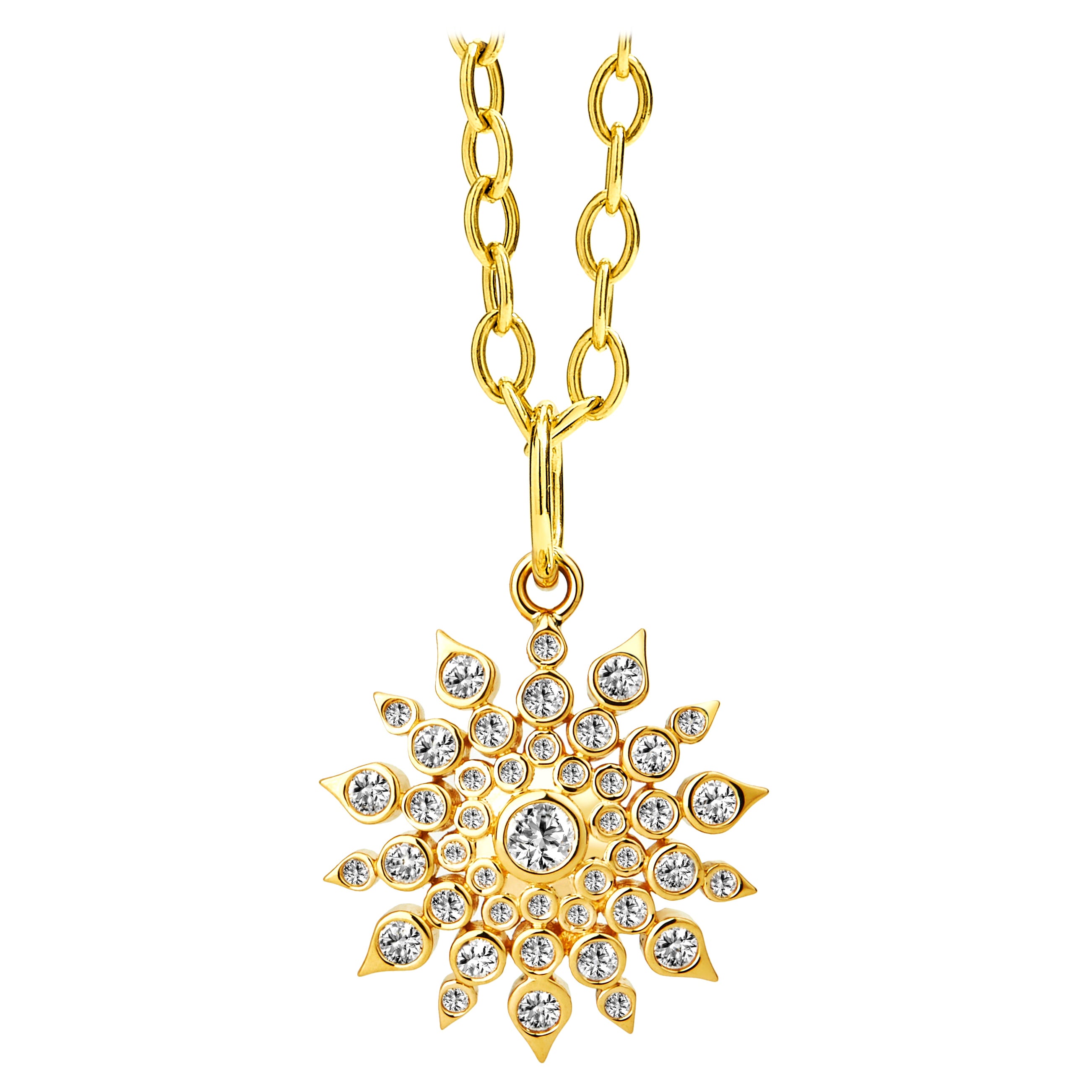 Syna Yellow Gold Cosmic Starburst Pendant with Diamonds For Sale