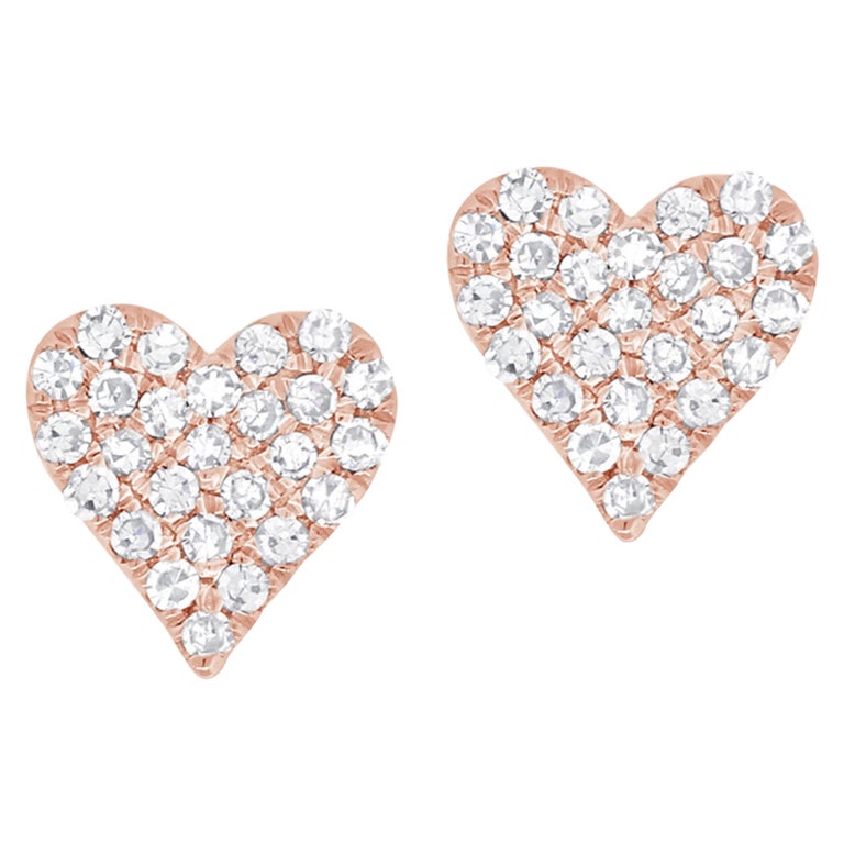 14 Karat Rose Gold 0.10 Carat Diamond Heart Earrings For Sale at 1stDibs