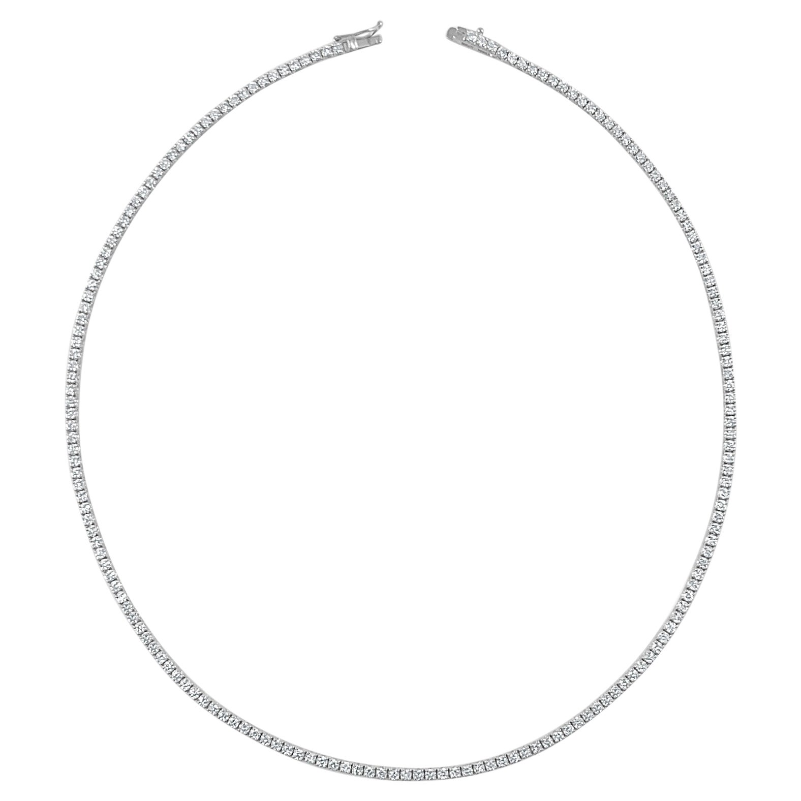 14 Karat White Gold 5.0 Carat Diamond Tennis Necklace For Sale
