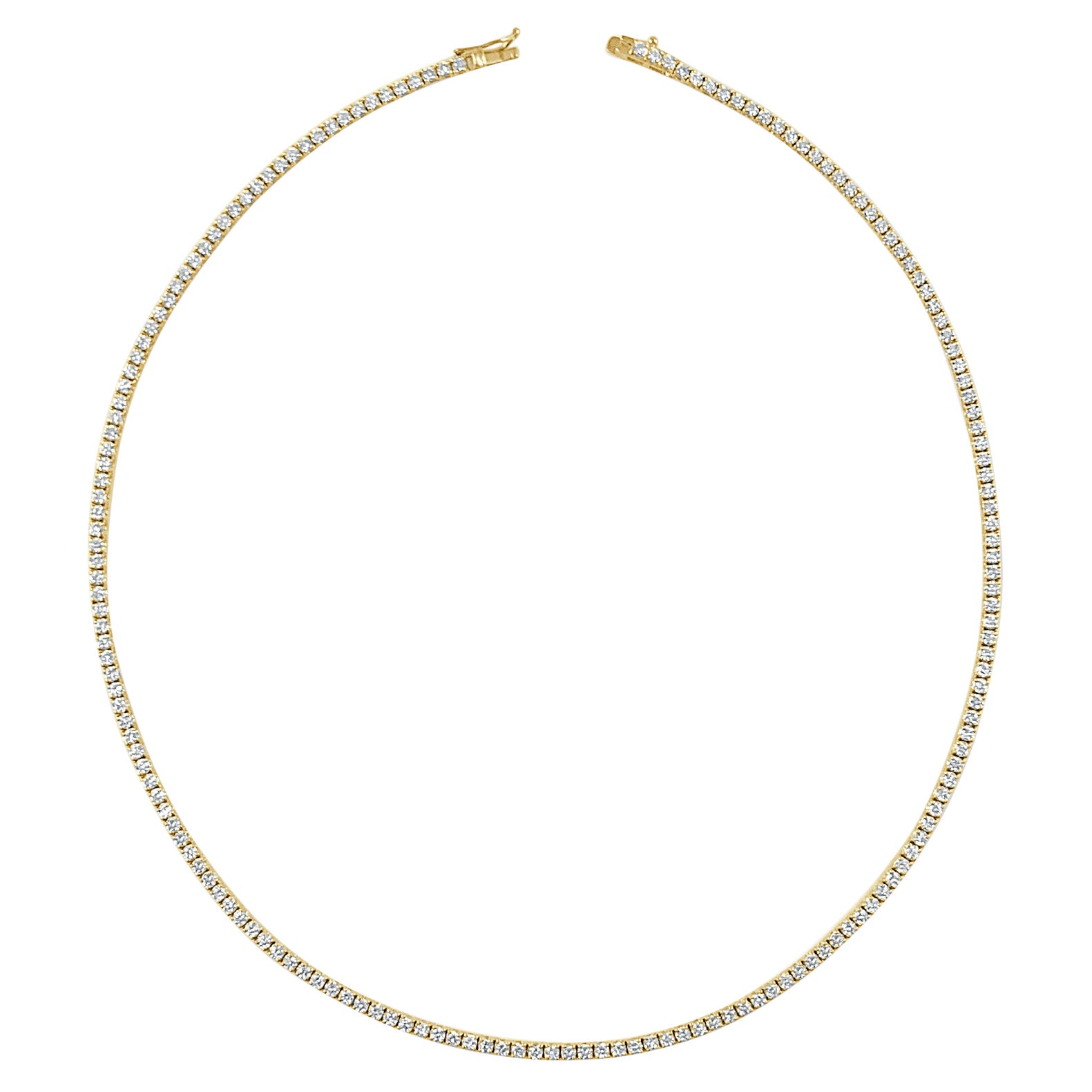 14 Karat Yellow Gold 5.0 Carat Diamond Tennis Necklace For Sale