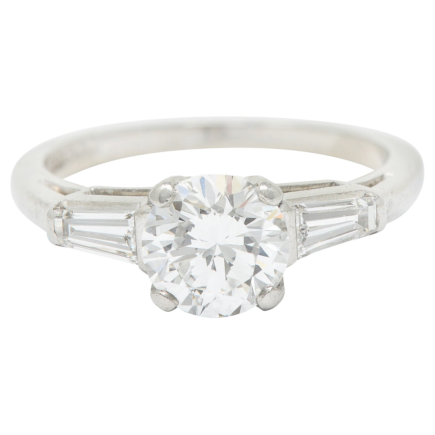 1950's Mid-Century 1.36 Carats Diamond Platinum Engagement Ring