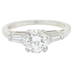 1950's Mid-Century 1.36 Carats Diamond Platinum Engagement Ring