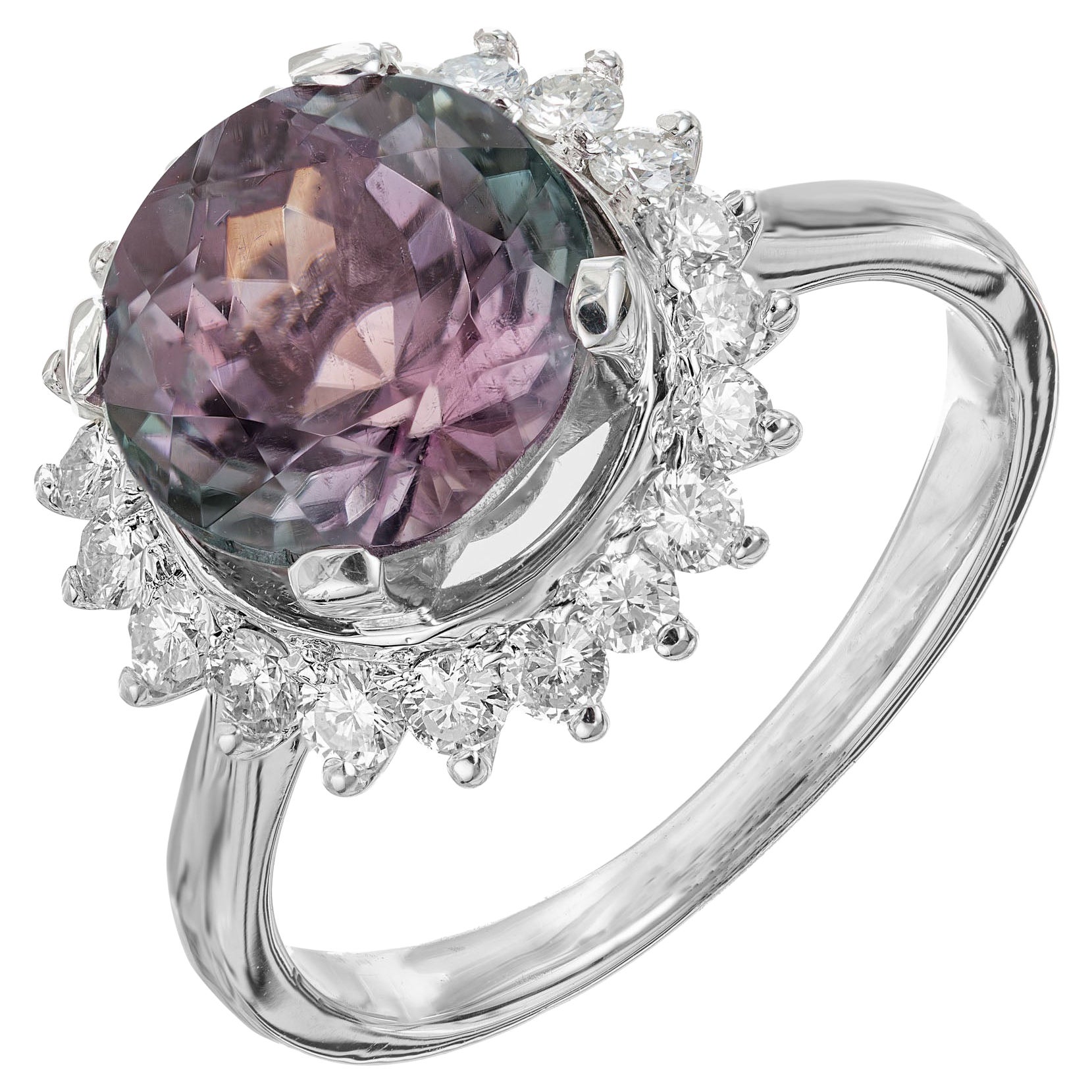 3.20 Carat Tourmaline Diamond Halo Platinum Engagement Ring For Sale