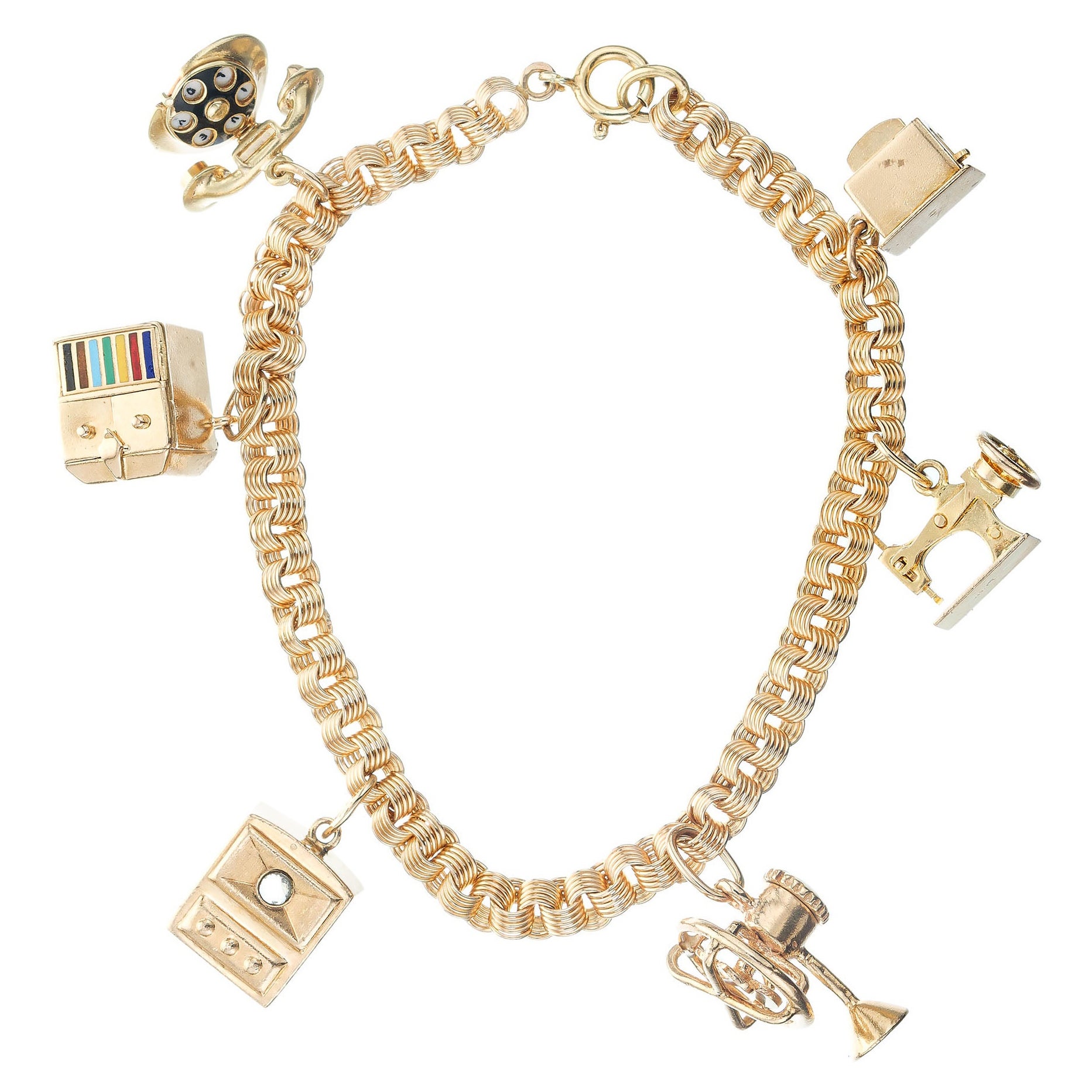 Yellow Gold Household Theme Charm Link Bracelet  For Sale
