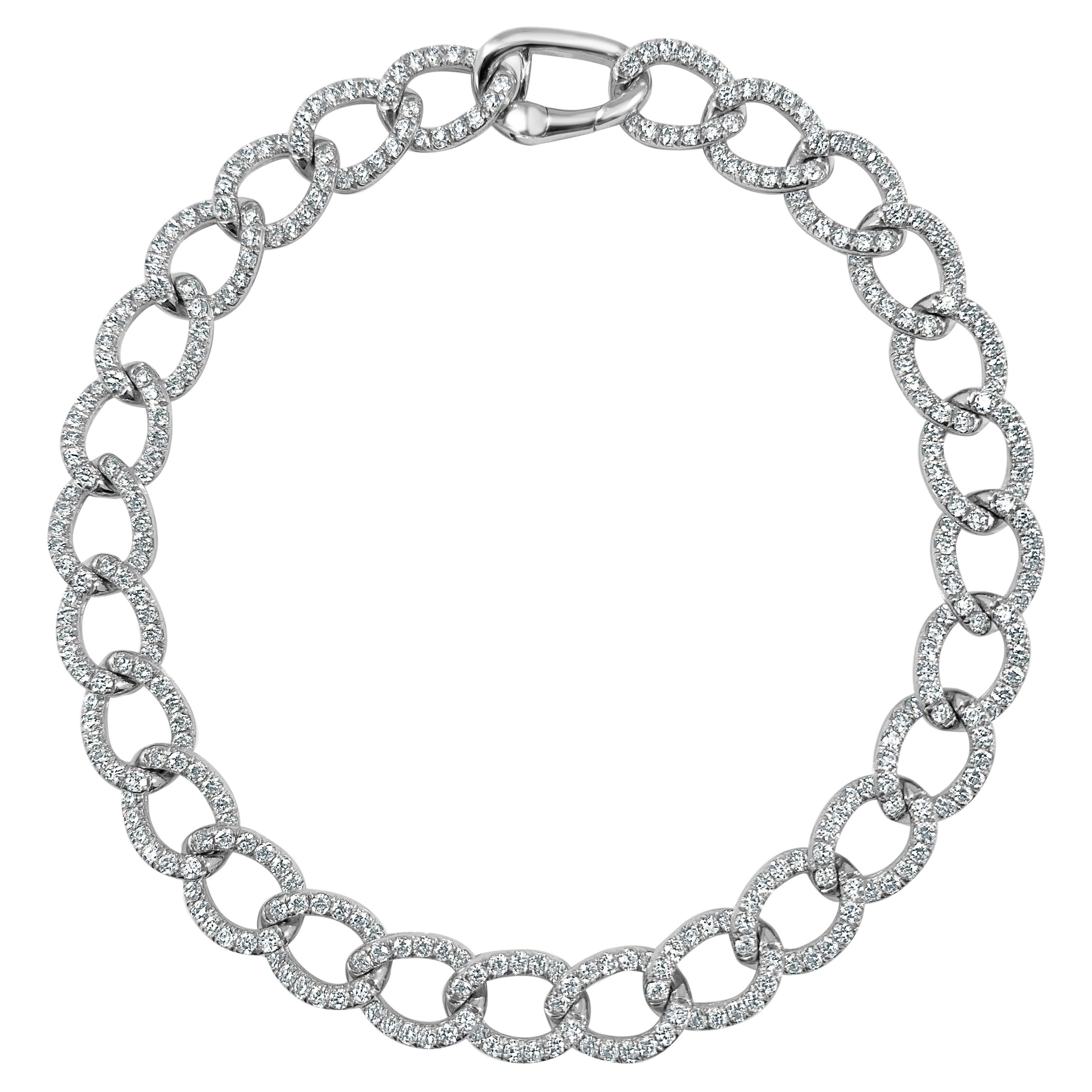 14 Karat White Gold 2.85 Carat Diamond Link Bracelet For Sale