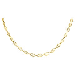 1900 Victorian 18 Karat Gold Scrolled Navette Chain Link Necklace