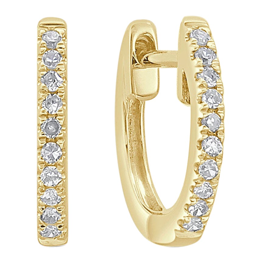 14 Karat Yellow Gold 0.06 Carat Diamond Huggie Hoop Earrings For Sale