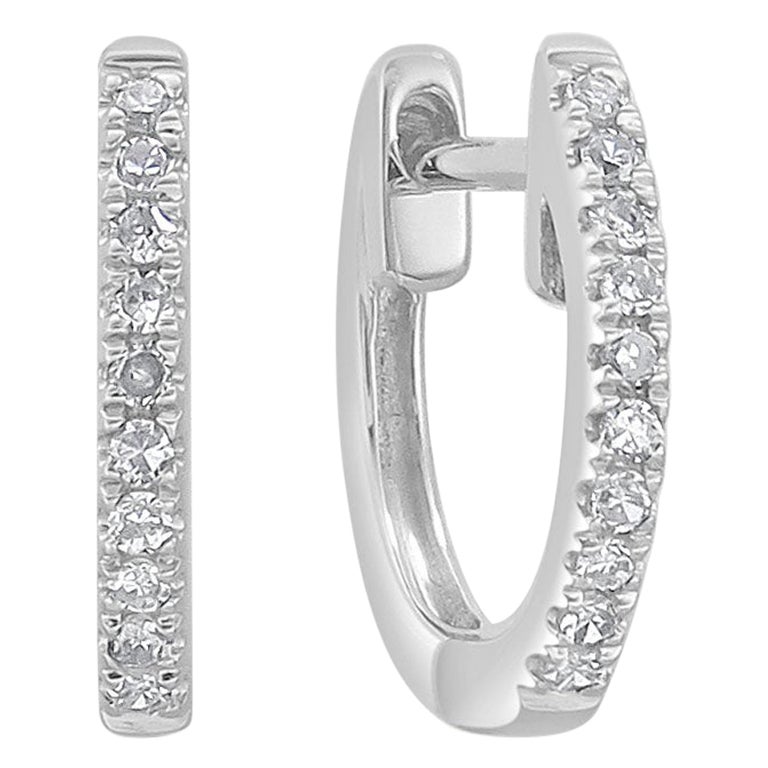 14 Karat White Gold 0.06 Carat Diamond Huggie Hoop Earrings For Sale at  1stDibs | oro leoni diamond hoop earrings