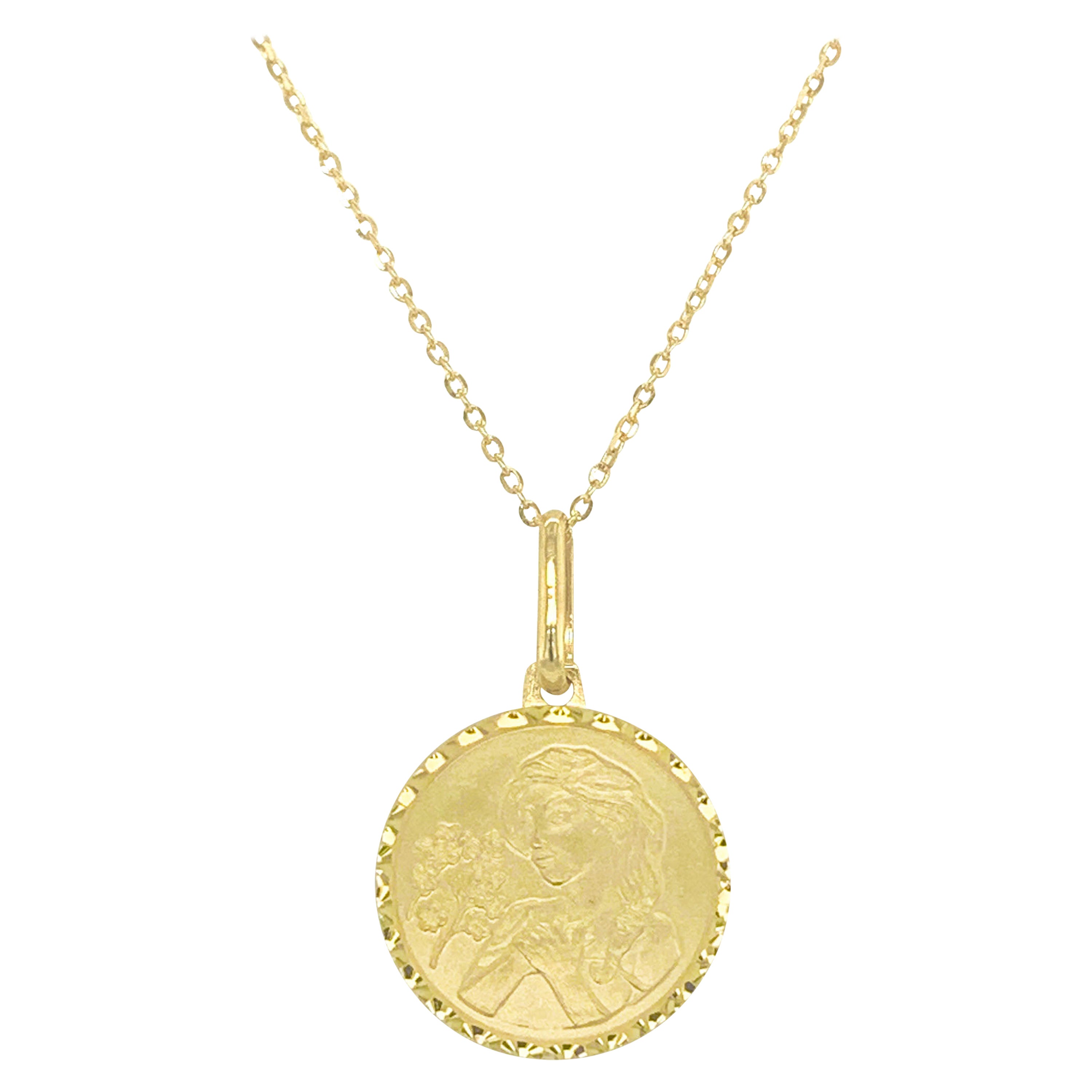 14k Yellow Gold Zodiac Pendant Necklace, Virgo For Sale