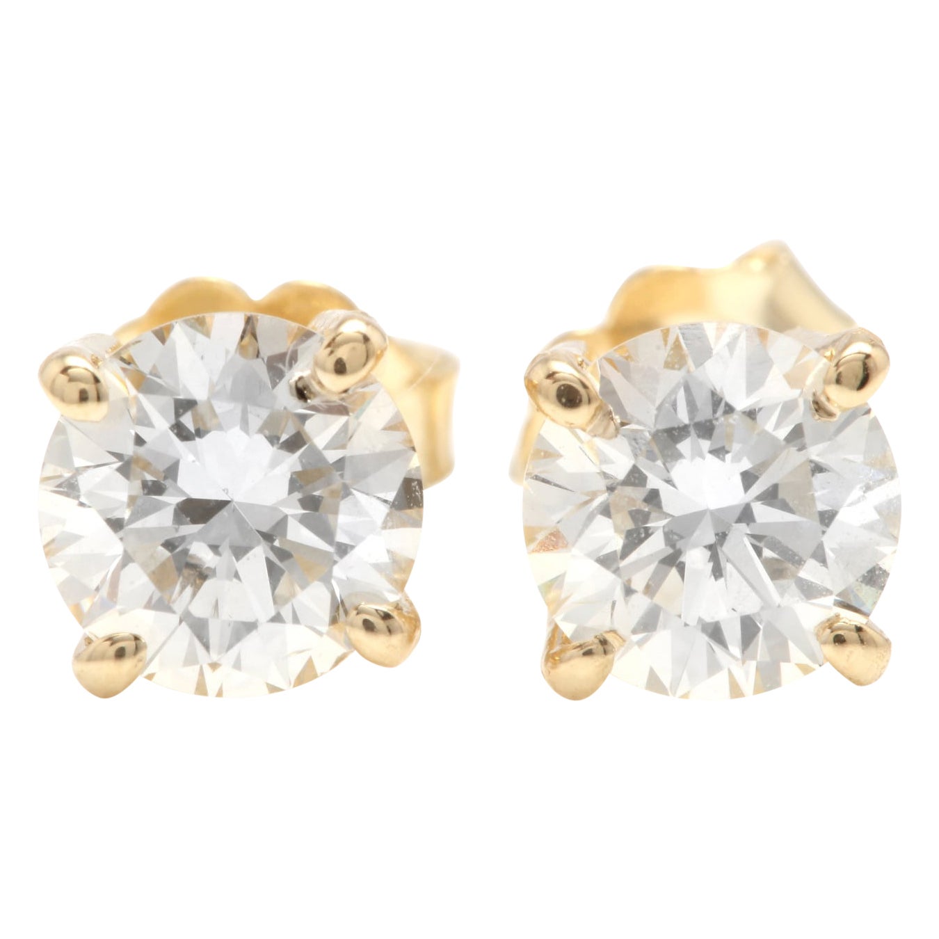 1.60ct Natural Diamond 14k Solid Yellow Gold Stud Earrings For Sale