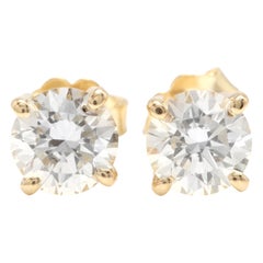 Clous d'oreilles en or jaune massif 14 carats avec diamants naturels de 1,60 carat