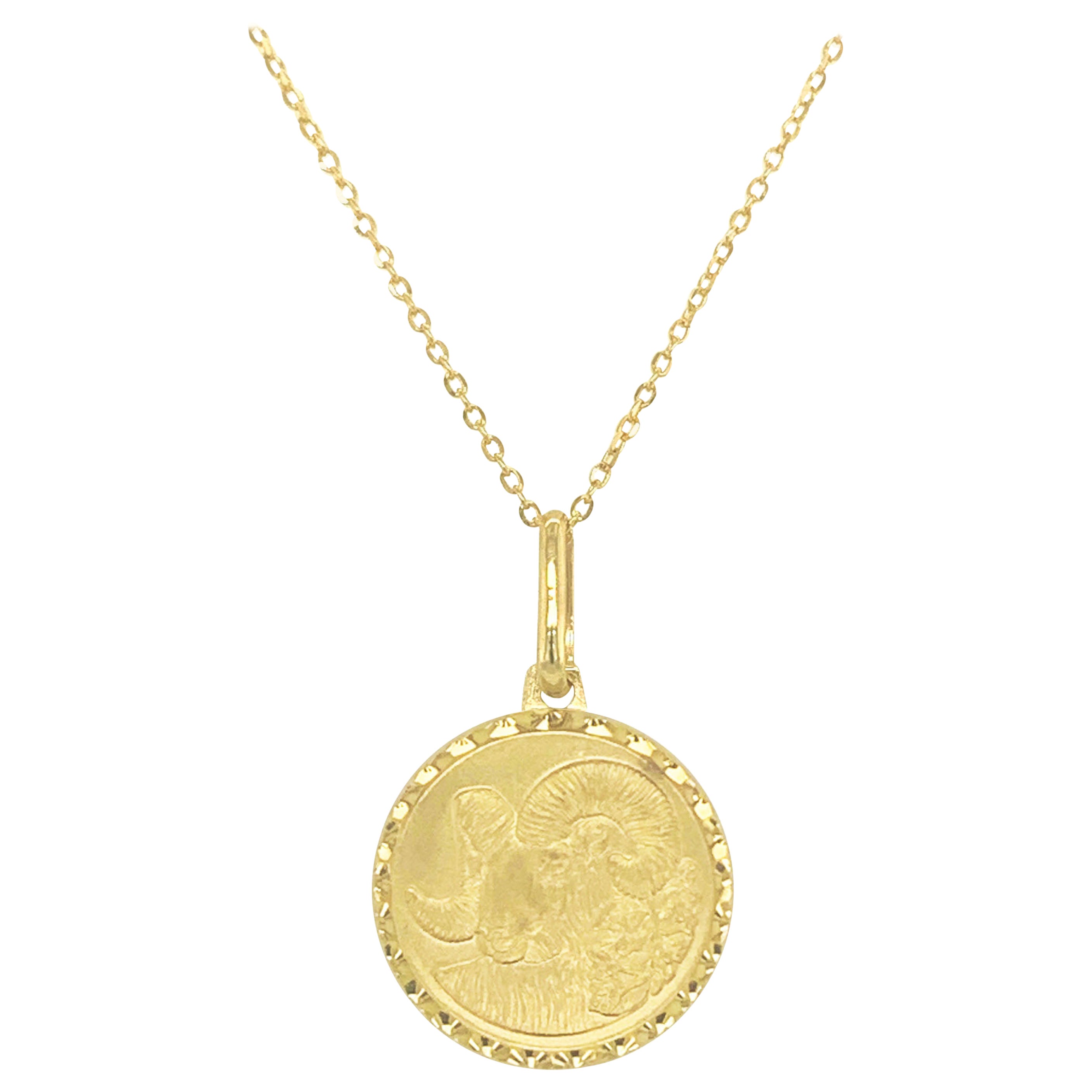 14k Yellow Gold Zodiac Pendant Necklace, Aries For Sale