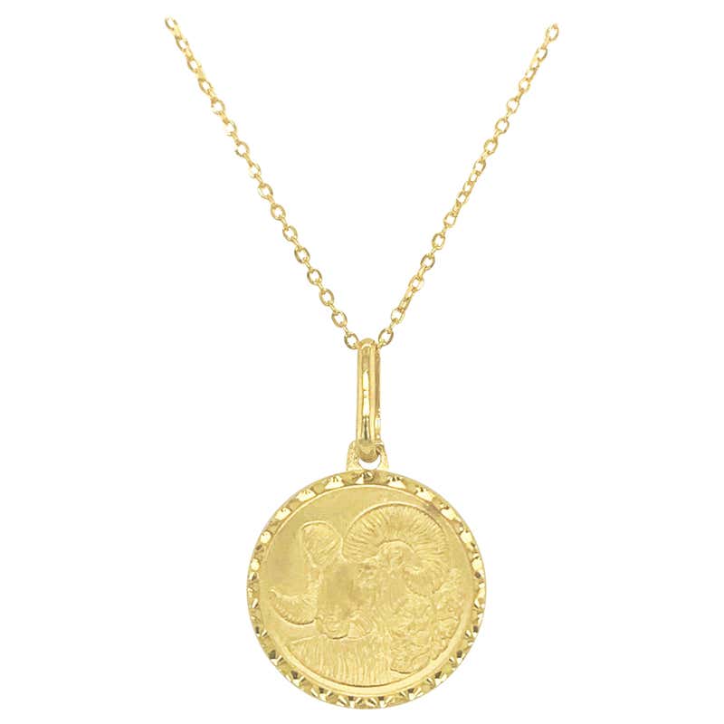 14K Gold Aries Zodiac Necklace, Aries Sign Zodiac Necklace For Sale at ...
