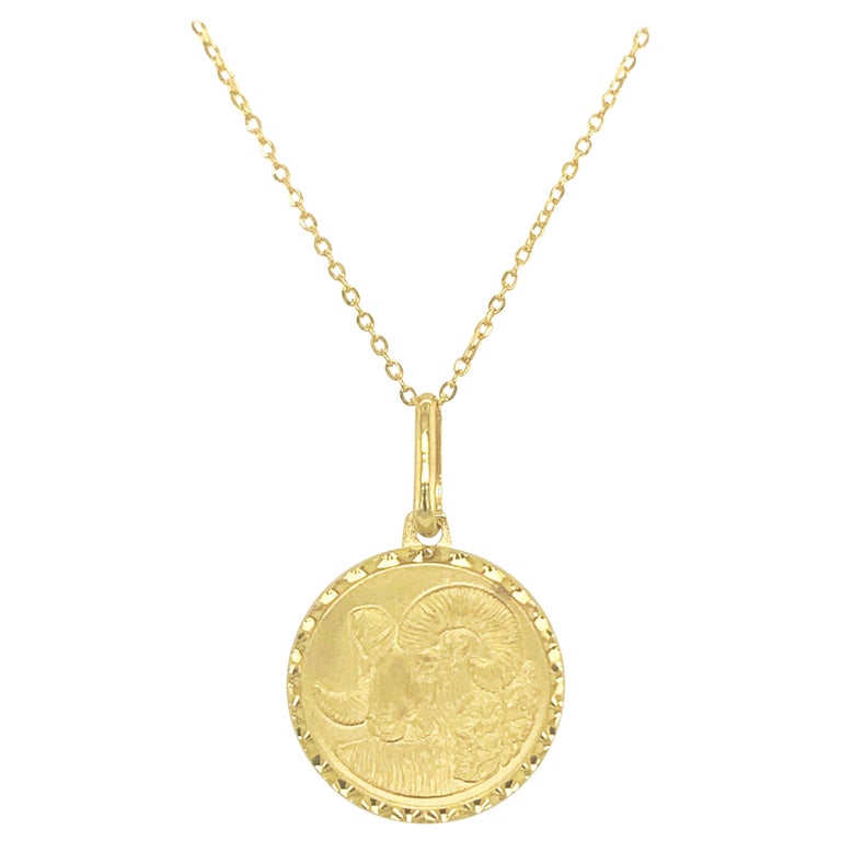 14k Yellow Gold Zodiac Pendant Necklace, Aries For Sale at 1stDibs