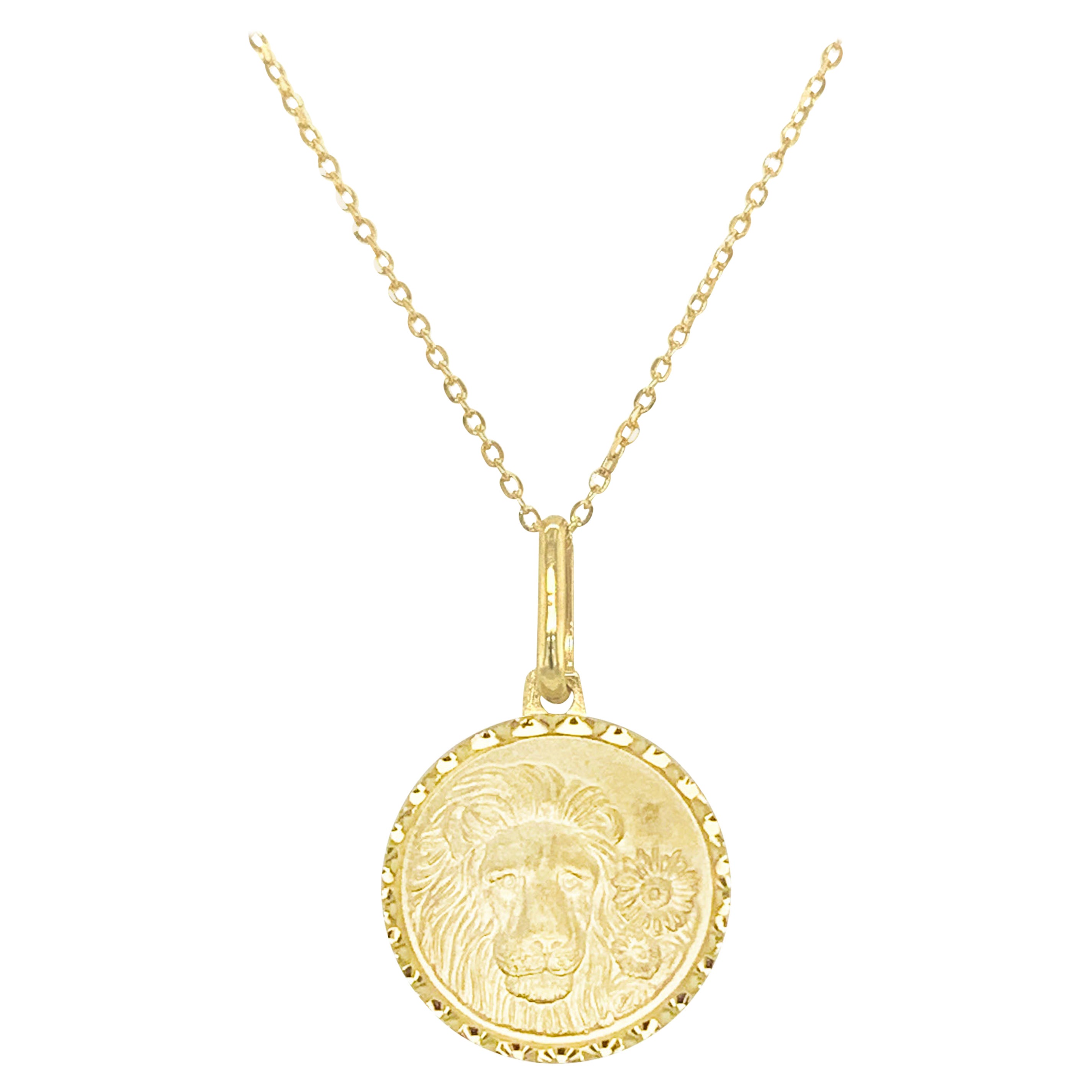 14k Yellow Gold Zodiac Pendant Necklace, Leo For Sale