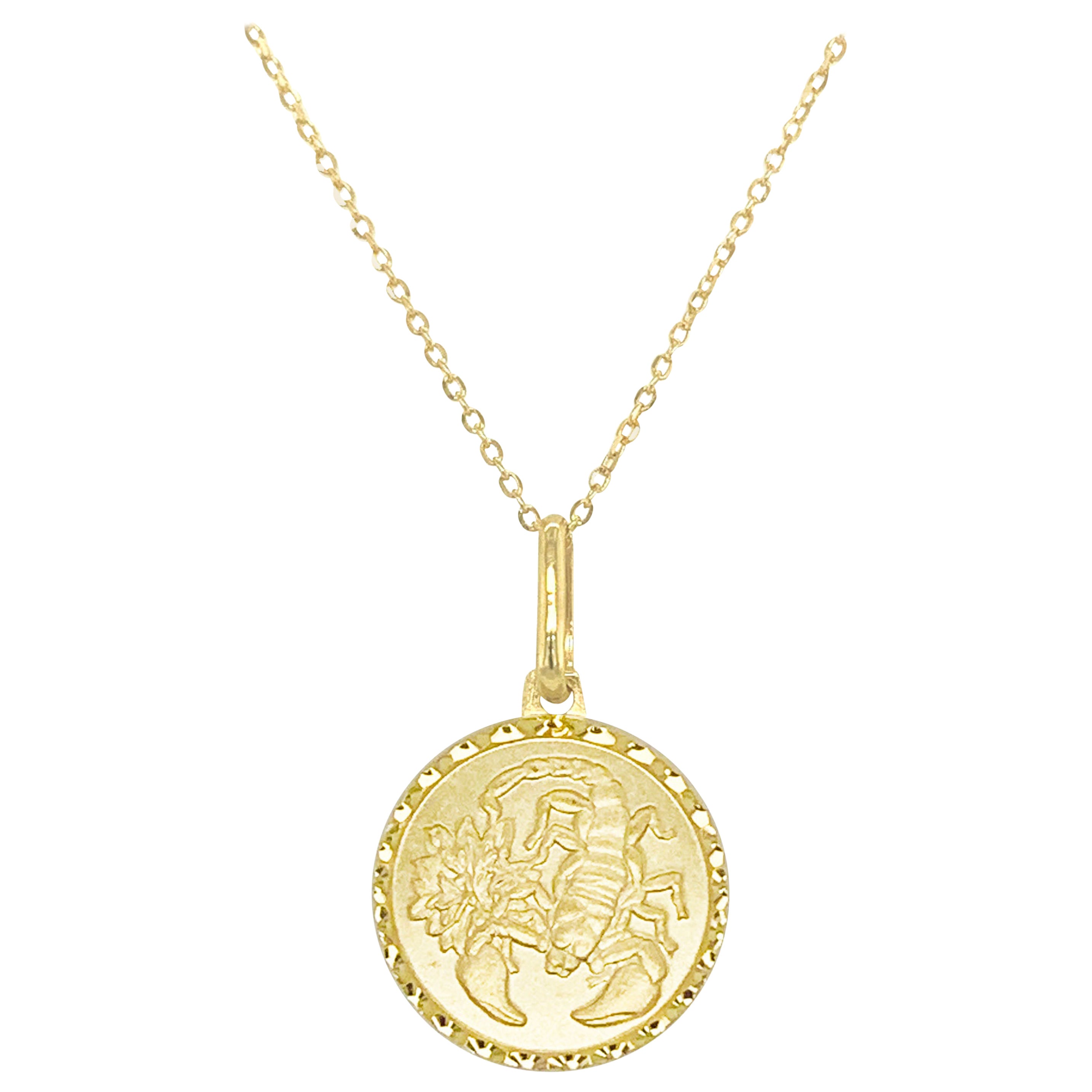 14k Yellow Gold Zodiac Pendant Necklace, Scorpio For Sale