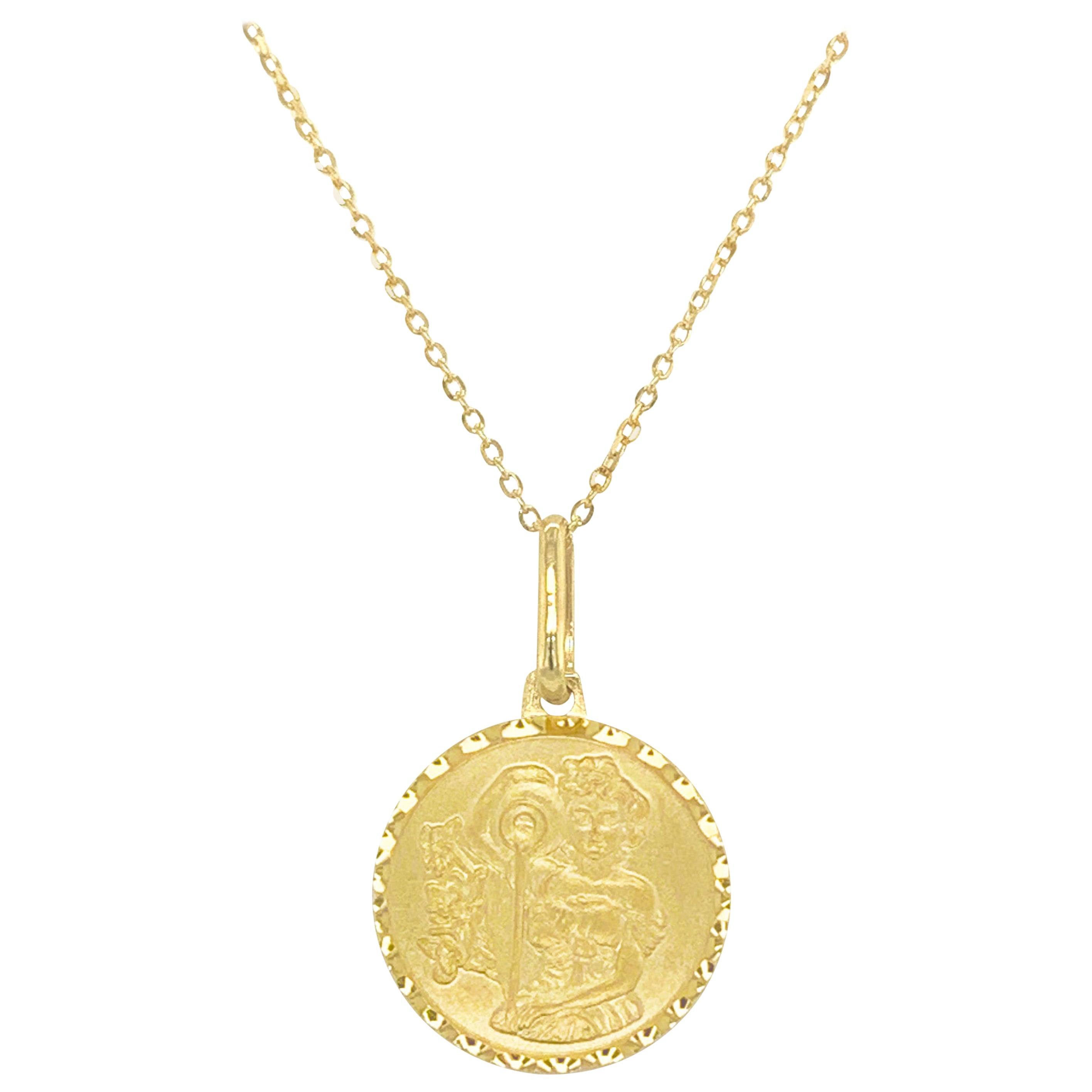 14k Yellow Gold Zodiac Pendant Necklace, Aquarius For Sale
