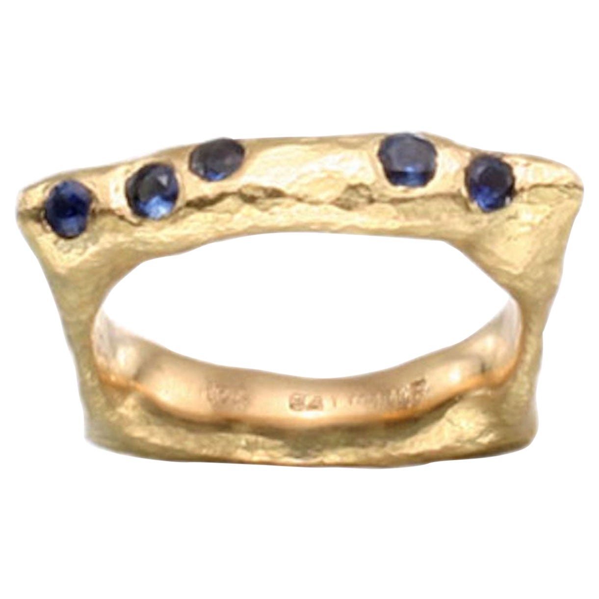 Steven Battelle 0.3 Carat Five Blue Sapphires Hammered Band 18K Gold Ring