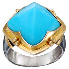 Steven Battelle 10.5 Carat Turquoise 18K Gold Silver Ring