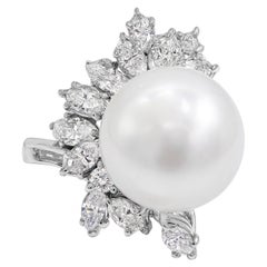 Roman Malakov Pearl and Cluster Diamond Cocktail Ring