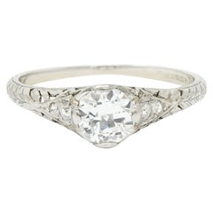 Verlobungsring mit 0,70 Karat Diamant in Platin mit Blattwerk, Edwardian