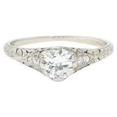 Edwardian 0.70 Carat Diamond Platinum Foliate Engagement Ring