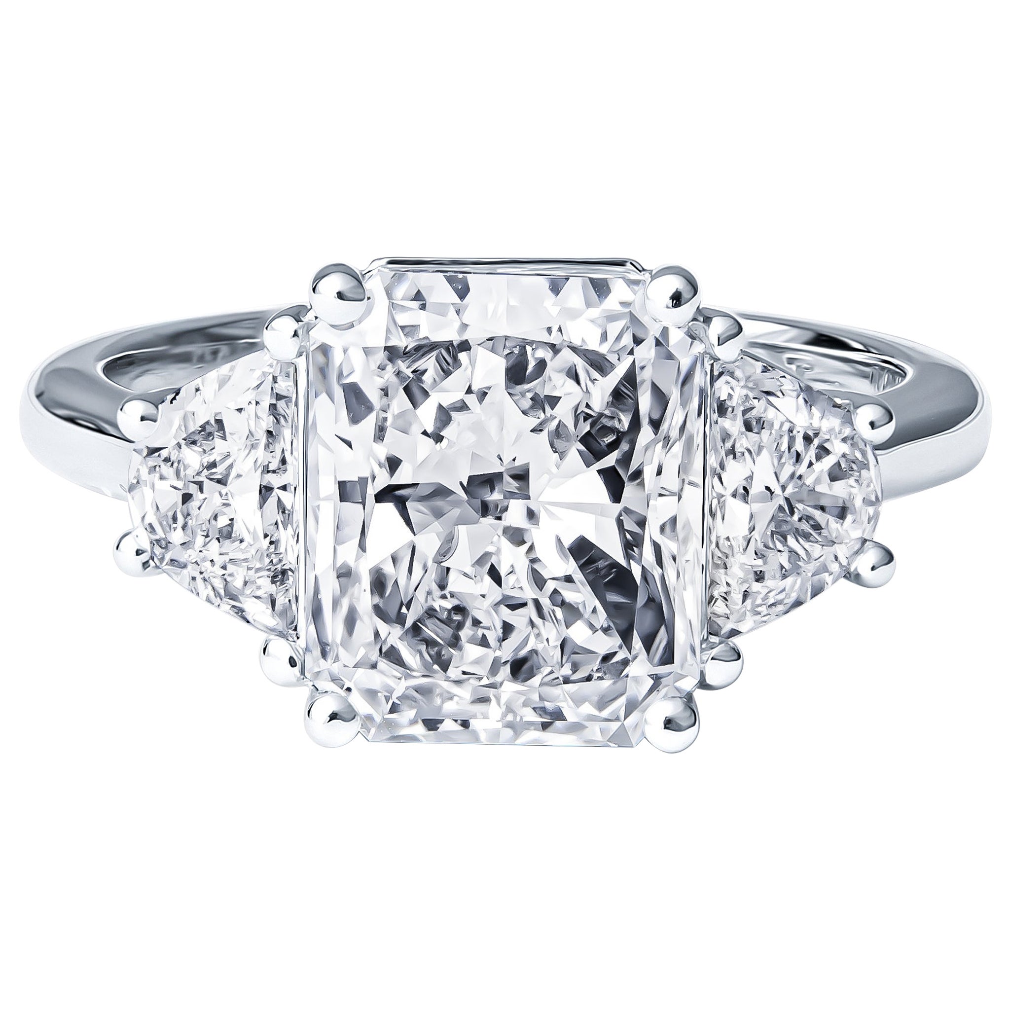 3.48ct Radiant Cut F/VS1 GIA Certified w/ 2 .67ctw Half Moon Side Diamonds Ring