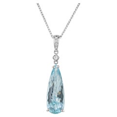 Peter Suchy 4.10 Carat Aquamarine Diamond White Gold Pendant Necklace 