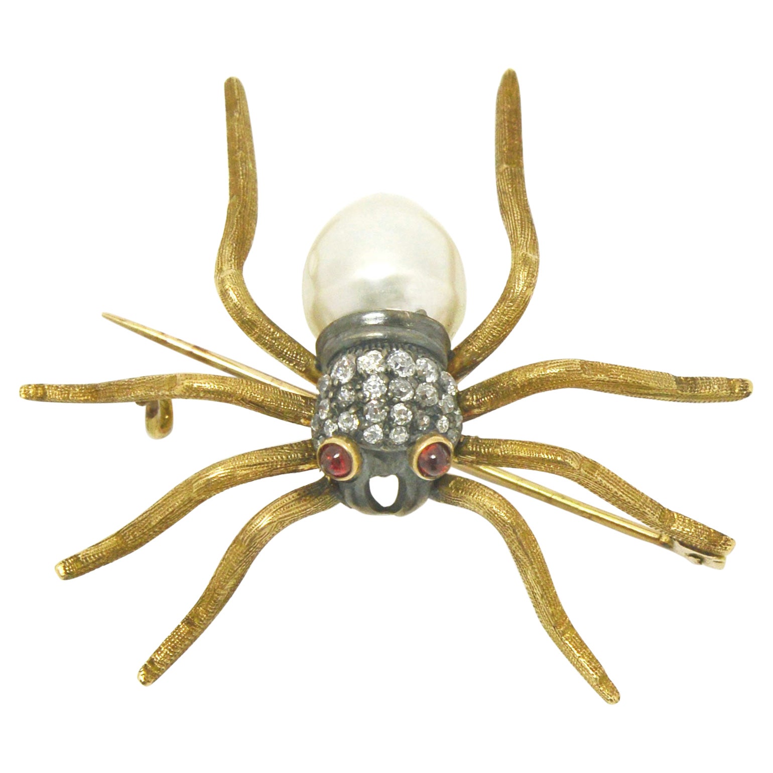 Diamond Spider Brooch Antique Victorian Pin Giant South Sea Pearl Tarantula 18kt